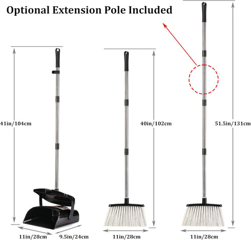 Broom and Dustpan Set for Home, Indoor Upright Dustpan Combo with Long Handle for Kitchen, Office