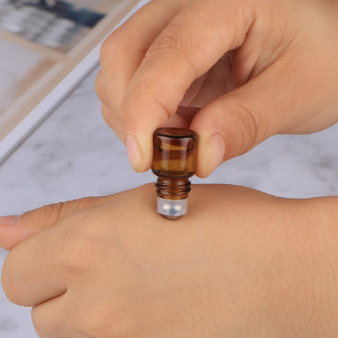 Wresty 25 Pcs Essential Oil Glass Roller Bottles, Mini Refillable Amber Glass Roll On Bottles (1ml)