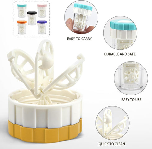 Contact Lens Cleaning Kit, 5 Piece Portable Rotating Manual Cleaner and Immersion Storage Container for Travel