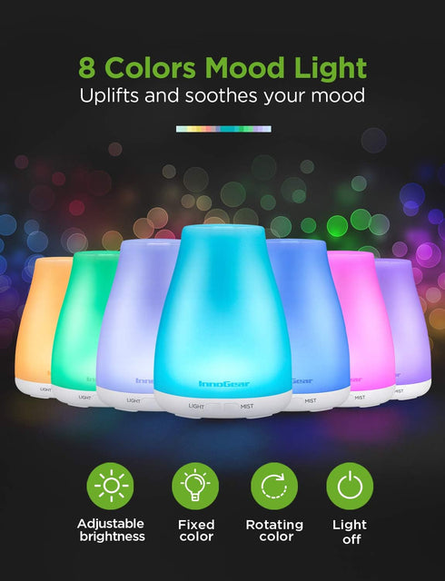 InnoGear Essential Oil Diffuser, Premium 5-in-1 Aromatherapy Diffuser & Humidifier for Home, 7 Color LED, Basic White