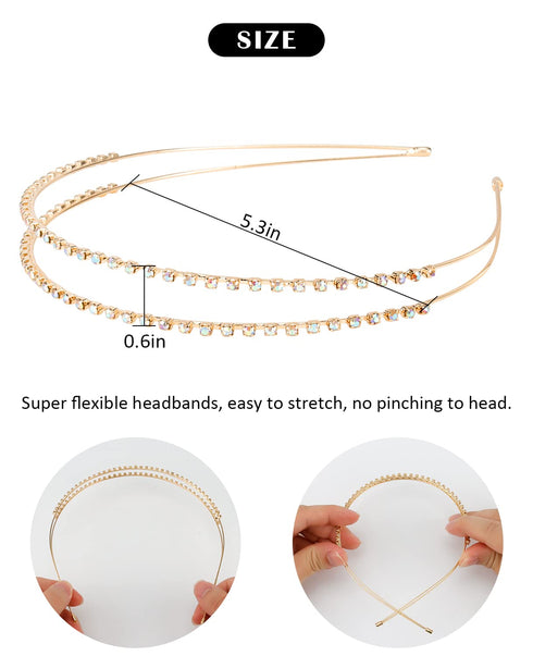 Wecoe 4 Pack AB Rhinestone Headbands, Gold Metal Headbands, Flower Girl Bridal Wedding Headband