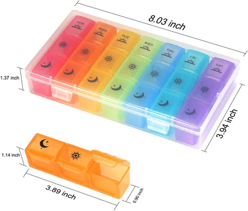 Weekly Pill Organizer 3-Times-A-Day, 7 Day Pill Box with Large Compartments for Vitamins and Supplements