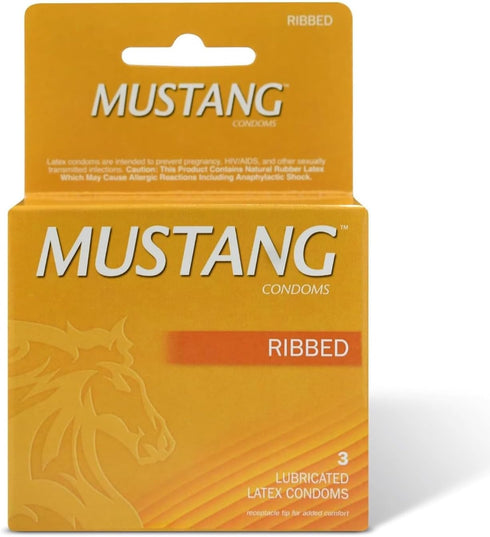 Mustang Condoms Mustang Ribbed Latex Condoms, 3 Count Pack Premium Natural Latex, Textured for