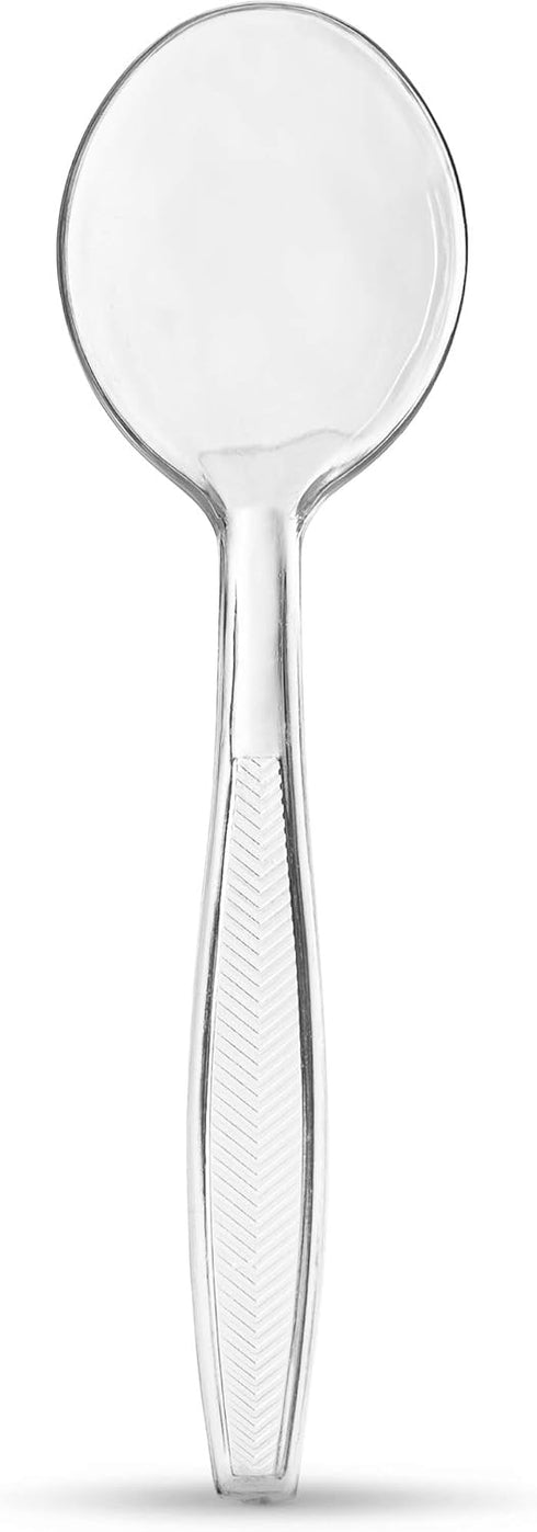 Plasticpro Clear Plastic Soup Spoons, Disposable Cutlery, Medium Weight Utensils, 50 Count