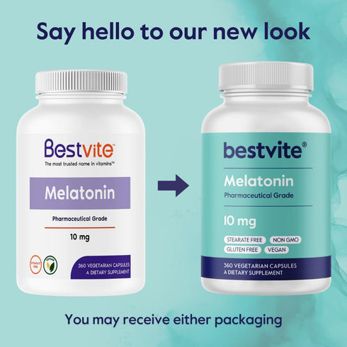 BESTVITE Melatonin 10 mg, 360 Veg Caps, Vegan, Non-GMO, Gluten-Free Sleep Aid for Rest & Wake Cycles
