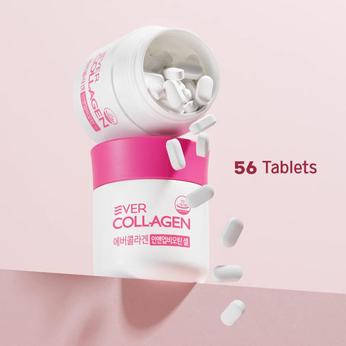 Ever Collagen in&UP Biotin Cell, Low Molecular Marine Fish Collagen Peptides Tablets with Vitamin Supplements