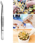 Stainless Steel Tweezers with Curved Serrated Tip, Multipurpose Sewing Machine Tweezers Forceps (2 Pcs Set)