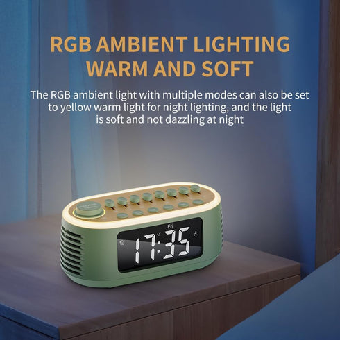 White Noise Machine Bluetooth Speaker, Digital Alarm Clock Sleep Timer with LED Display RGB Night Light, Soothing