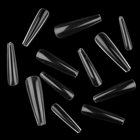 LoveOurHome XL Coffin Acrylic Nail Tips - 240pc Ballerina Shaped Full Cover Artificial Fingernails for Nail Extension