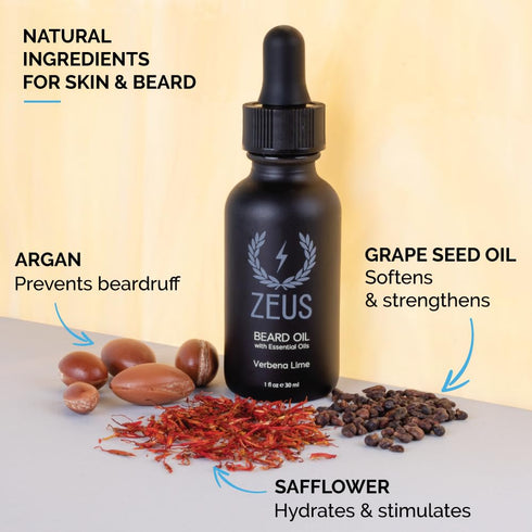 ZEUS Natural Beard Oil, Premium Conditioning Oil for Beard & Mustache, Sandalwood, 1 oz., MADE IN USA