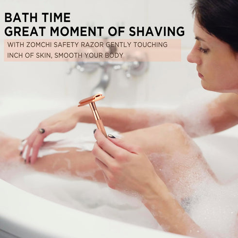 ZOMCHI Safety Razor for Men & Women with 5 Double Edge Blades, Reusable Plastic Free Razor - Rose Gold