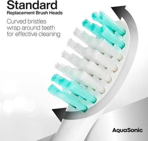 AquaSonic Standard Replacement Brush Heads for Normal & Sensitive Teeth - Compatible with Many AquaSonic Toothbrush