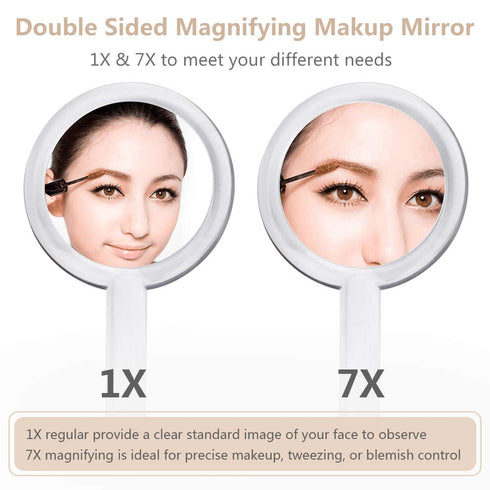 Double Sided Hand Held Makeup Mirror - 1x & 7X Magnification with Adjustable Stand, Clear