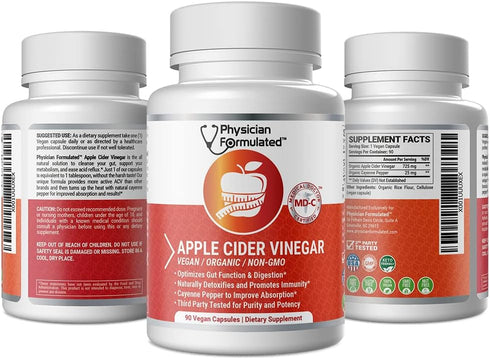 Physician Formulated 100% 750mg 1 90 Organic Apple Cider Vinegar Capsules in just Pill Pure Raw Apple Cider Vinegar