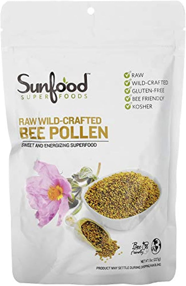 Sunfood Superfoods Raw Wild-Crafted Bee Pollen - 100% Raw Supplement, 8 Oz Bag for Natural Health