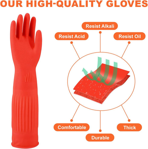 Use,15",2 North Tower Kitchen Washing Room Gloves Fleece Lined, Reusable, Waterproof with Extra-Long Cuff & Anti-Slip