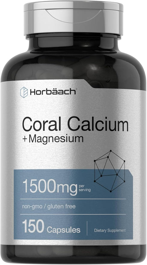 Horbaeach Coral Calcium, 1500mg, 150 Capsules, Plus Magnesium, Non-GMO, Gluten Free Supplement