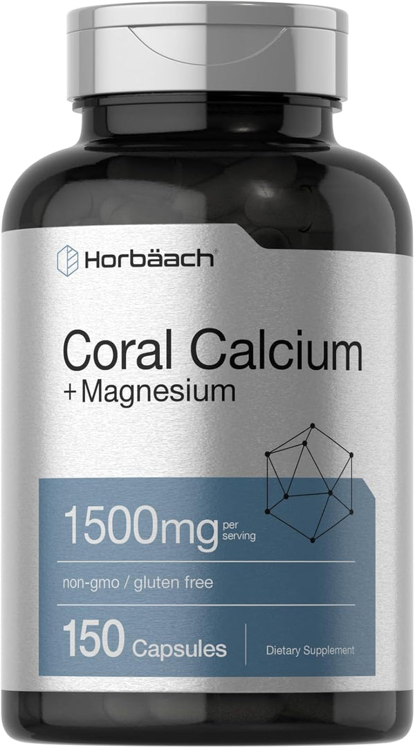 Horbaeach Coral Calcium, 1500mg, 150 Capsules, Plus Magnesium, Non-GMO, Gluten Free Supplement