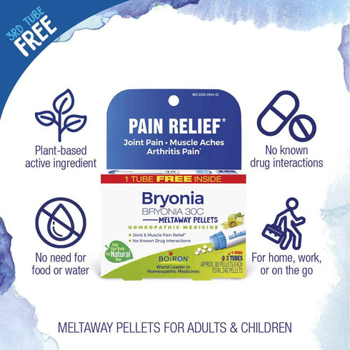 Boiron Bryonia 30C Homeopathic Medicine for Joint Pain, Muscle Aches, Arthritis Pain, 80 Count (Pack of 3)