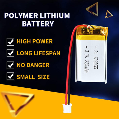 YDL 3.7V 350mAh 602035 Lipo Battery, Rechargeable Lithium Polymer Ion Battery Pack with PH2.0mm JST Connector