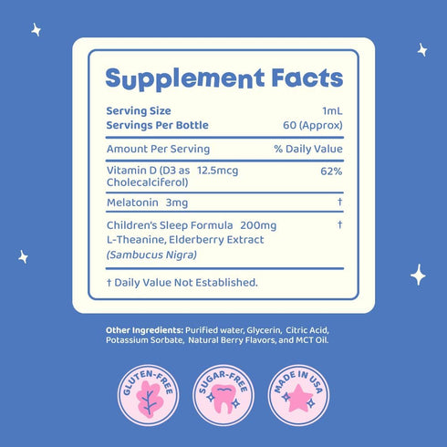 JoySpring Kids Melatonin Sleepberry 3 mg Liquid Sleep Aid with L Theanine, 60 Servings, 2 fl oz, Children's Travel