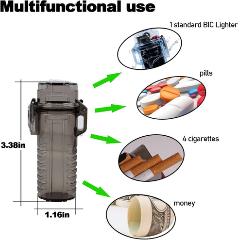 EDC Waterproof Lighter Case Cover for BIC Regular Lighters, Sleeve Type J6 Outdoor Survival Seal Lighter Pouch (Black)