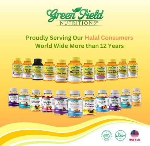 Greenfield Nutritions Halal Collagen Peptides - 1500 mg Type I & III with 300 mg Vitamin C for Hair, Skin, Nails &