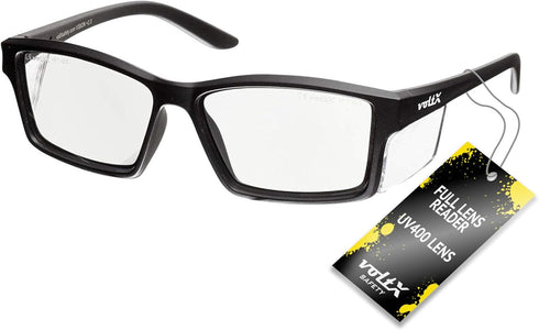 voltX 'VISION' Safety Readers, Full Lens Magnified Reading Glasses (+2.0 Dioptre, Clear lens) ANSI Z87.1+ & CE EN166F