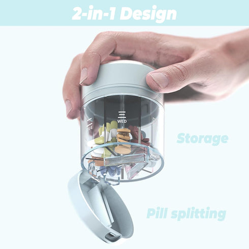IVICOO 7 2-in-1 (Blue,1 Pack) Day Weekly Travel Pill Box, Travel Medicine Organizer and Pill Cutter for Home and Travel