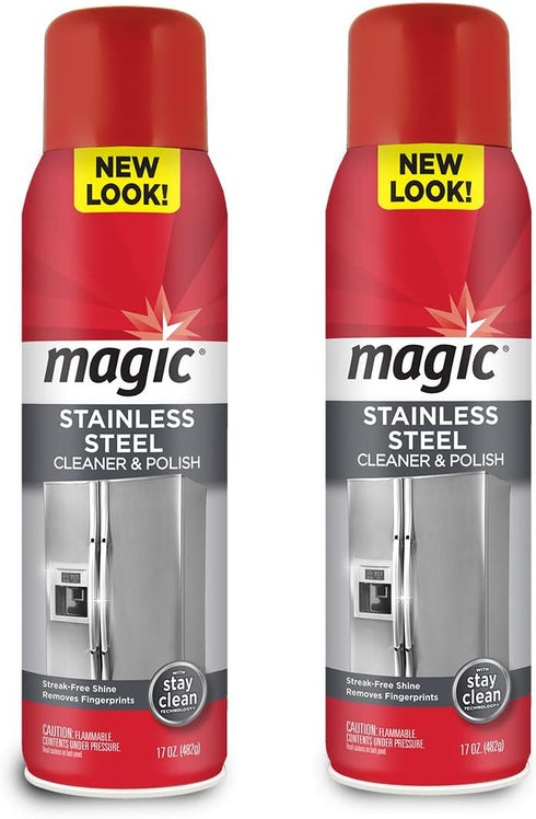 Magic Stainless Steel Cleaner Aerosol, 17 Ounce (2 Pack), Removes Fingerprints, Water Marks, Grease from Appliances