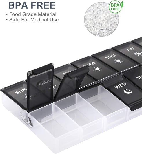XL Weekly Pill Organizer, Fullicon Extra Large Daily Pill Box for Twice a Day Vitamin/Fish Oil/Supplements
