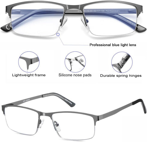 EYECEDAR 5 Pack Blue Light Blocking Reading Glasses for Men - Computer Eyeglasses with Metal Half Frame