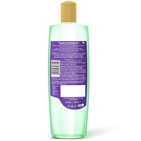 Parachute Advansed Rosemary Enriched Coconut Hair Oil, 10.1 Fl.oz for 2x Longer & Thicker Hair, No Parabens