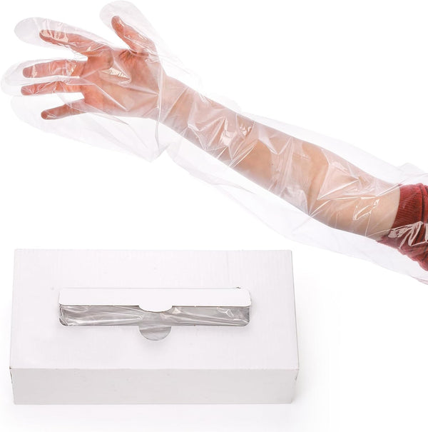 Okllen 100 Pcs Disposable Dressing Gutting Gloves, 35 Inch Extra Long for Hunting Field Dressing