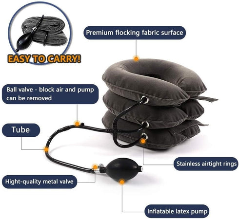 S Neck Traction Device for Instant Pain Relief - Adjustable Inflatable Neck Support Brace & Decompression Pillow for