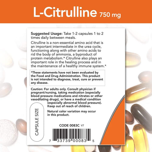 NOW Foods L-Citrulline 750 mg, Supports Protein Metabolism*, Amino Acid, 90 Veg Capsules
