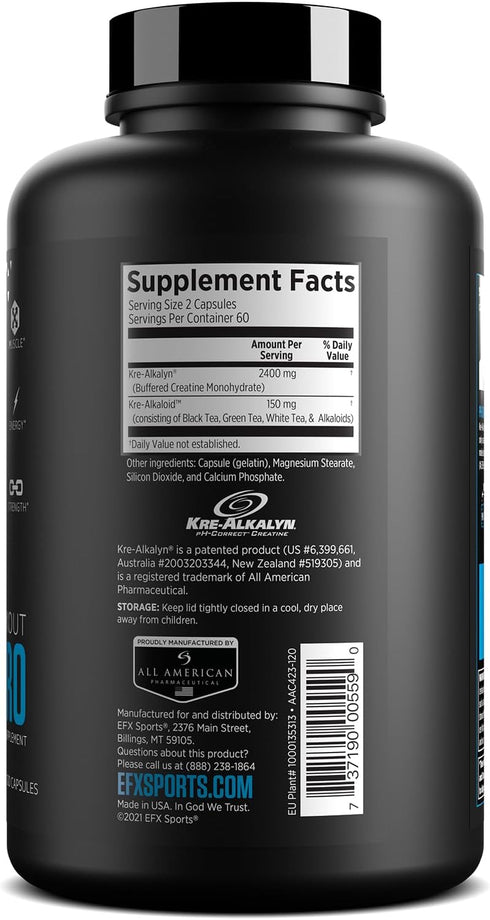 EFX Sports Kre-Alkalyn Pro, pH Correct Creatine Monohydrate Pill Supplement for Muscle Building Pre Workout