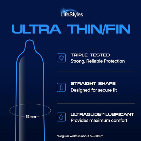 Pack, 50 Count Lifestyles Ultra Thin Natural Rubber and Lubricated Latex Condoms Value
