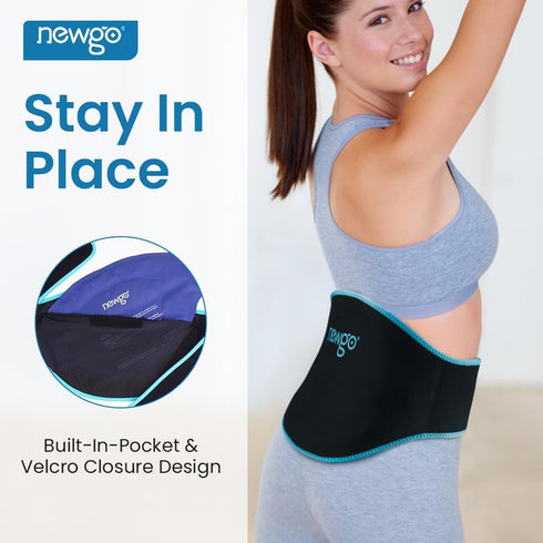 NEWGO Gel Ice Pack for Back Injuries, 2 Pack Lower Back Wrap for Hot Cold Therapy, Black for Sciatica and Pain Relief