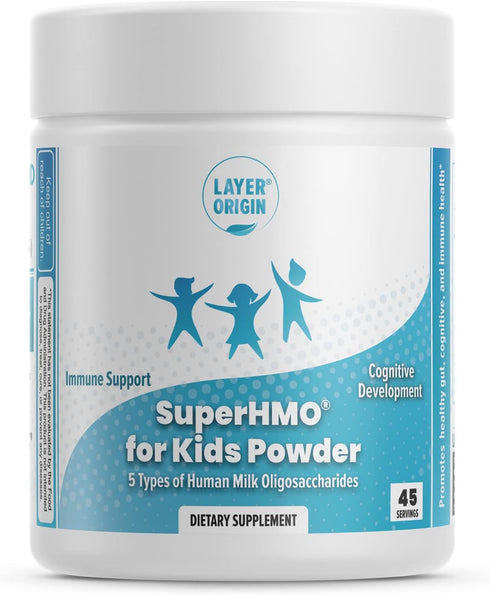 SuperHMO Prebiotic Mix for Kids, 5 HMOs for Gut, Digestion & Cognitive Health, Powder, 45 Servings