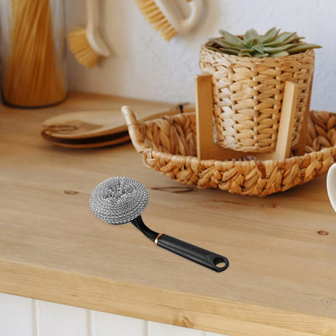 OUNONA Long Handle Kitchen Dish Scrub Brush for Pans and Pots, Black Multi-Functional Dish Cleaning Brush with Sturdy