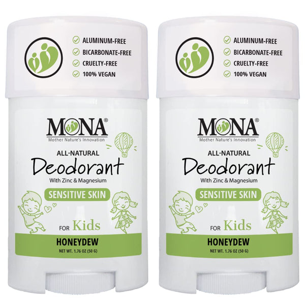 MONA Brands KIDS Deodorant for Girls & Boys - Safe for Sensitive Skin, No Baking Soda, Aluminum, 2-PK HONEYDEW