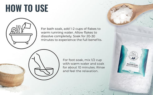 Natural Elephant Dead Sea Magnesium Bath Flakes 1 lb bag - Pure Magnesium Chloride Soak for Body and Foot Relaxation