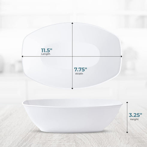 Posh Setting Disposable Oval Serving Bowls, White Plastic, 4 Pack, 72 Ounce Large for Party Snack or Salad