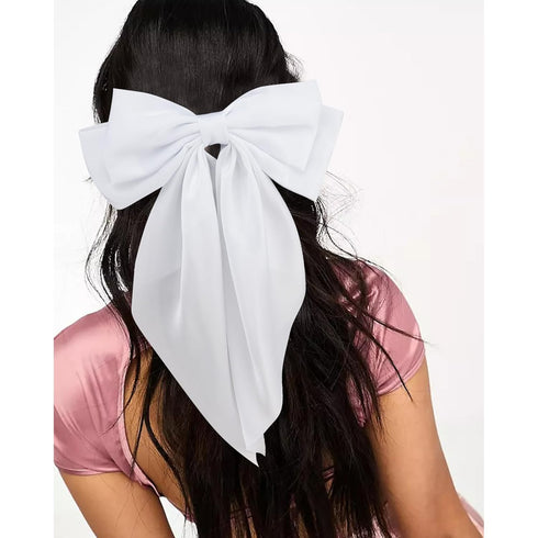 Velscrun Hair Bows for Women and Girls - 4Pcs White Silky, Navy Blue Satin, Grey Big Hair Bows