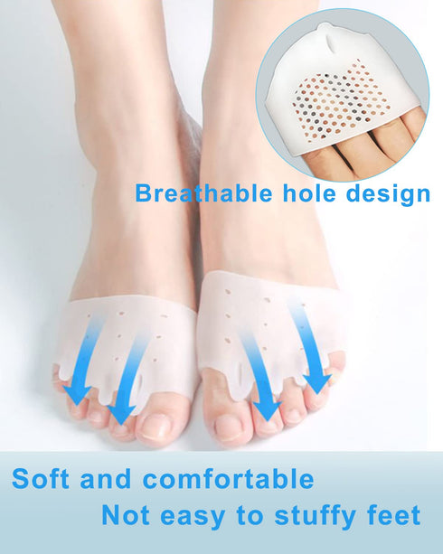 4 Pairs Metatarsal Gel Pads, Toe Separators for Bunions and Foot Pain Relief, Hammer Toe Corrector Spacers