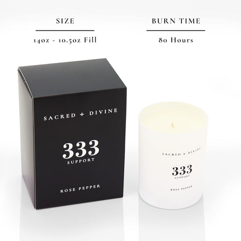 Sacred + Divine 333 80 "Support Scented Intention Candle, Rose Pepper, Angel Number Manifestation Candle, Soy Coconut