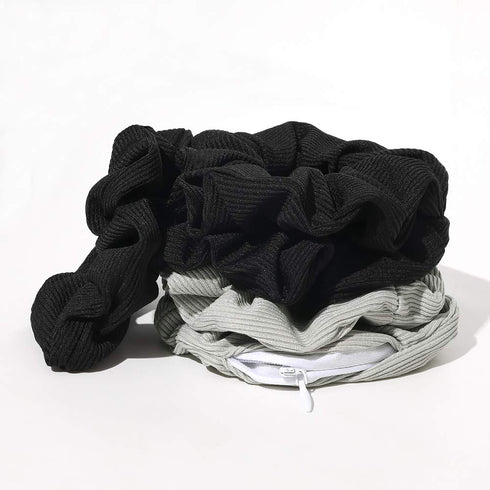 Pocket Scrunchies with Zipper Stash, Hair Ties (Black Gray)