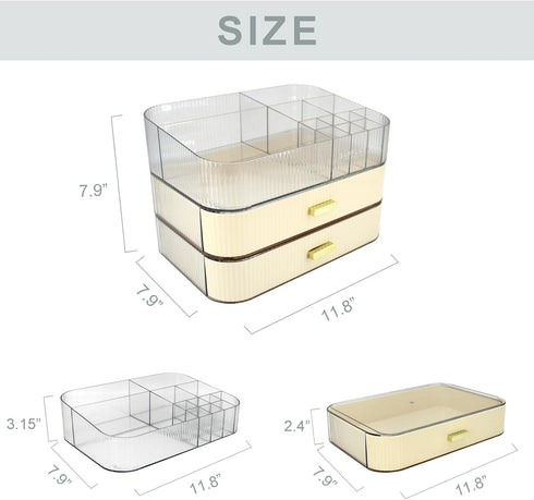 Makeup Organizer with 2 Drawers - Cosmetics Organizer for Bedroom and Bathroom Vanity, Large Capacity Storage Box