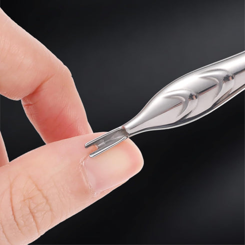 Stainless Steel Cuticle Pusher with Fork - Dual Head Cutter Trimmer Remover, 2-in-1 Anti-slip Nail Care Tool